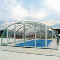 Gartentraum.de Hohe Garten Poolüberdachung - aus Aluminium & Polycarbonat - Sonderanfertigung - Olivin Hoch / 3 Segmente - 400x430cm (BxL)