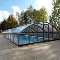 Gartentraum.de Poolüberdachung mit geringer Dachwölbung - Sonderanfertigung - Aluminium & Polycarbonat - Tansanit Medium / 8 Segmente - 450x1700cm (BxL)