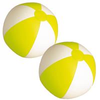 Trendoz 2x stuks opblaasbare zwembad strandballen plastic geel/wit 28 cm -