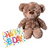 Bellatio Pluche knuffel knuffelbeer 35 cm met A5-size Happy Birthday wenskaart -