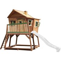 AXI Max Speelhuis op palen, zandbak & witte glijbaan Speelhuisje voor de tuin / buiten in bruin & groen van FSC hout
