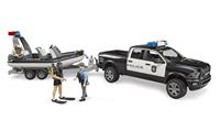 Bruder Dodge RAM 2500 Politie Pick Up met boot en 2 speelfiguren