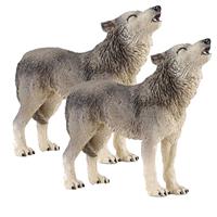Set van 2x stuks plastic speelgoed dieren figuur huilende wolf 9 cm -