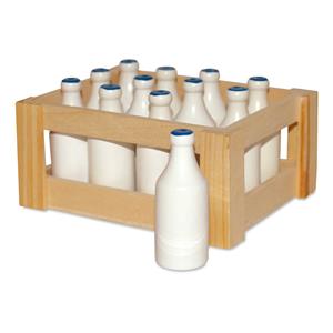 Legler Small foot 7062 - Milchflaschen mit Milchkiste, Zubehör für Kaufladen, Holz, 13-teilig
