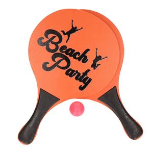 Oranje beachball set buitenspeelgoed - Houten beachballset - Rackets/batjes en bal - Tennis ballenspel