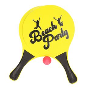 Merkloos Gele beachball set buitenspeelgoed - Houten beachballset - Rackets/batjes en bal - Tennis ballenspel