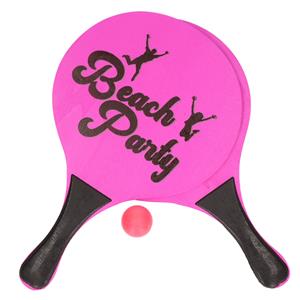 Roze beachball set buitenspeelgoed - Houten beachballset - Rackets/batjes en bal - Tennis ballenspel