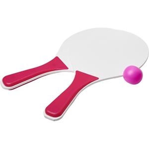 Bullet Roze/witte beachball set buitenspeelgoed - Houten beachballset - Rackets/batjes en bal - Tennis ballenspel