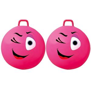 Summertime 2x stuks roze skippybal smiley voor kinderen