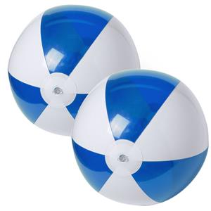 Trendoz 2x stuks opblaasbare strandballen plastic blauw/wit 28 cm -