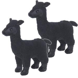 Cornelissen Set van 2x stuks pluche knuffel dieren zwarte Alpaca van 20 cm -