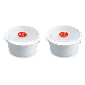 Forte Plastics 2x stuks magnetron voedsel opwarmen potjes/bakjes 2 liter met speciale deksel - 22 x 20 x 10 cm