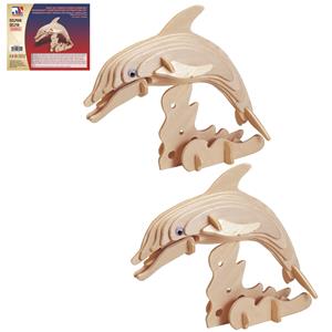 2x stuks houten 3D puzzel dolfijn 23 cm -