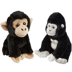 Ravensden Apen serie zachte pluche knuffels 2x stuks - Gorilla en Chimpansee aap van 18 cm -