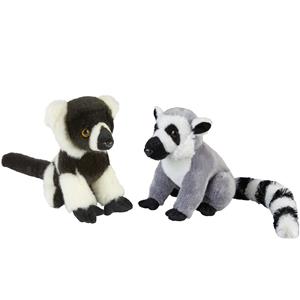 Ravensden Apen serie zachte pluche knuffels 2x stuks - Ringstaart Maki en Lemur Aapje van 18 cm -