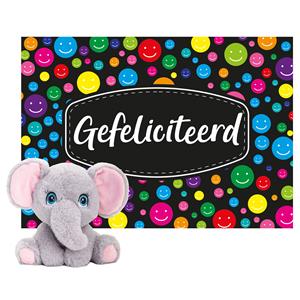 Keel Toys Cadeaukaart Gefeliciteerd met knuffeldier olifant 18 cm -