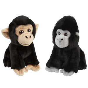 Ravensden Apen serie zachte pluche knuffels 2x stuks - Gorilla en Chimpansee aap van 18 cm -