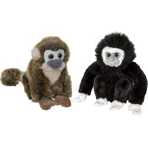 Nature Planet Apen serie zachte pluche knuffels 2x stuks - Squirrel Aap en Gibbon Aap van 18 cm -