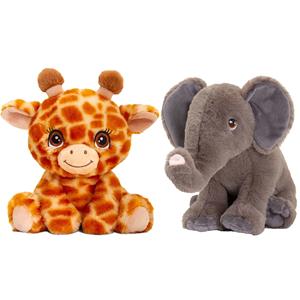 Keel Toys Pluche knuffel dieren vriendjes set giraffe en olifant 25 cm -