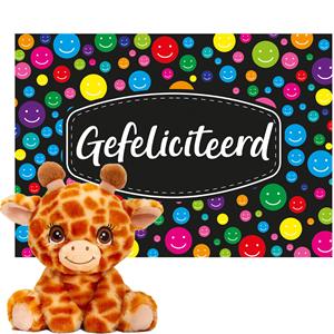 Keel Toys Cadeaukaart Gefeliciteerd met knuffeldier giraffe 25 cm -