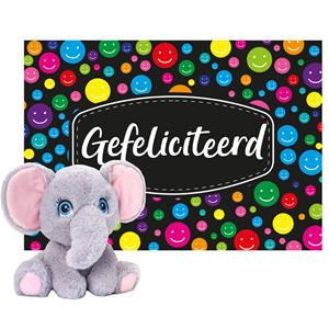 Keel Toys Cadeaukaart Gefeliciteerd met knuffeldier olifant 25 cm -