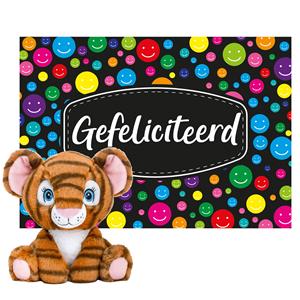 Keel Toys Cadeaukaart Gefeliciteerd met knuffeldier tijger 25 cm -