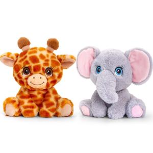 Keel Toys Pluche knuffels combi-set dieren giraffe en olifant 25 cm - Knuffeldier