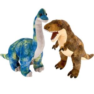 Wild Republic Setje van 2x dinosaurus knuffels T-rex en Brachiosaurus van 25 cm -