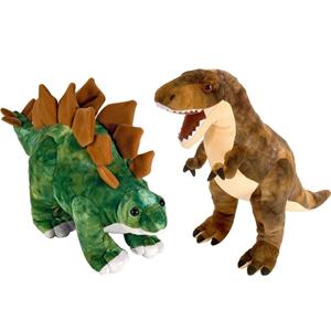 Wild Republic Setje van 2x dinosaurus knuffels T-rex en Stegosaurus van 25 cm -
