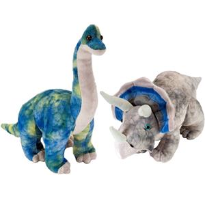 Wild Republic Setje van 2x dinosaurus knuffels Triceratops en Brachiosaurus van 25 cm -