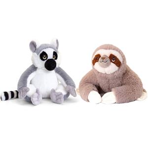 Keel Toys Pluche knuffels combi-set dieren luiaard en maki aapje 25 cm -