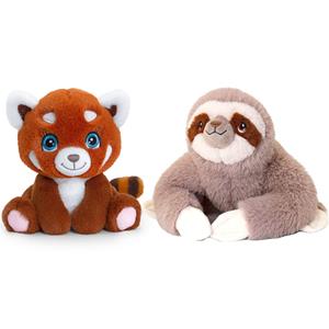 Keel Toys Pluche knuffels combi-set dieren luiaard en rode panda 25 cm -