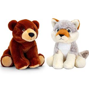 Keel Toys Pluche knuffels combi-set dieren wolf en bruine beer 25 cm -