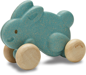 Plan Toys houten konijn op wielen - blauw