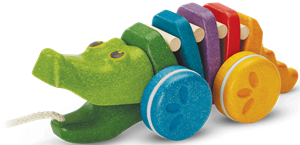 Plan Toys Houten Trekfiguur - Dansende Regenboog Krokodil