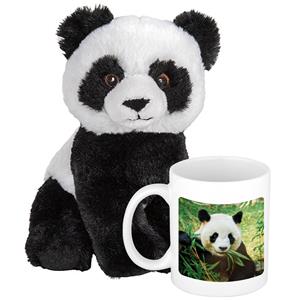 Nature Planet Cadeauset kind - Panda knuffel 19 cm en Drinkbeker/mol Panda 300 ml -
