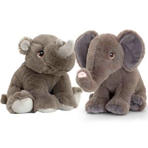 Keel Toys Pluche knuffels neushoorn en olifant safari vriendjes 25 cm -