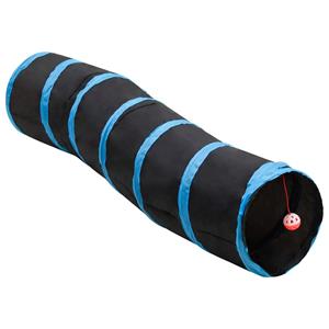 Kattentunnel S-vorm 122 cm polyester zwart en blauw