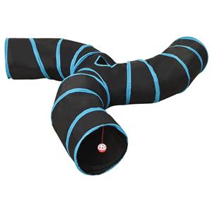 Kattentunnel 3-voudig 25 cm polyester zwart en blauw