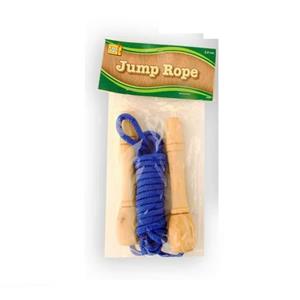 Kids Fun Springtouw speelgoed met houten handvat - blauw - 240 cm - buitenspeelgoed -