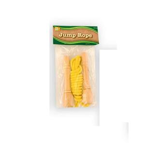 Kids Fun Springtouw speelgoed met houten handvat - geel - 240 cm - buitenspeelgoed -