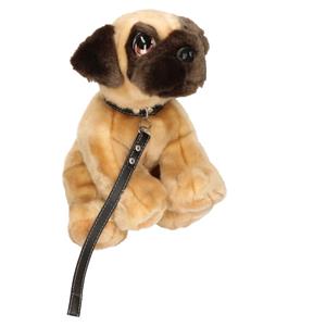 Keel Toys pluche hond bruine Mopshond / Pug met riem knuffel 30cm -