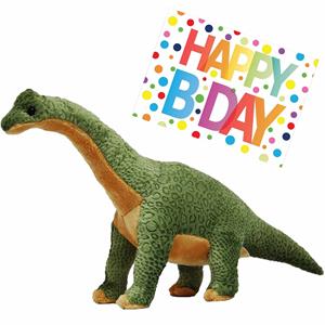 Nature Planet Pluche knuffel Dino Brachiosaurus van 43 cm met A5-size Happy Birthday wenskaart -