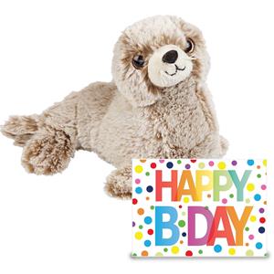 Ravensden Verjaardag cadeau Zeehond pup 23 cm met Happy Birthday wenskaart -