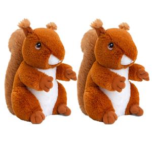 Keel Toys 2x stuks pluche knuffel dier rode eekhoorn 18 cm -