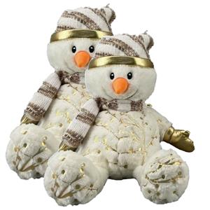 2x stuks pluche sneeuwpop knuffels pop met muts en sjaal 28 cm -