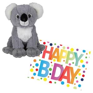 Nature Planet Pluche knuffel koala beer 19 cm met A5-size Happy Birthday wenskaart -