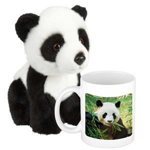 Ravensden Cadeauset kind - Panda knuffel 18 cm en Drinkbeker/mol Panda 300 ml -