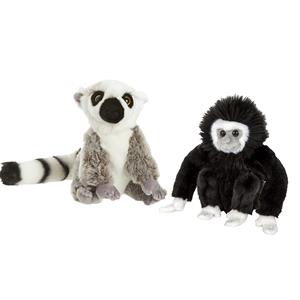 Nature Planet Apen serie zachte pluche knuffels 2x stuks - Maki aap en Gibbon Aap van 18 cm -