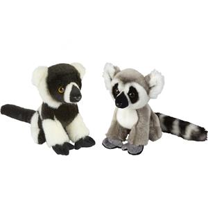 Ravensden Apen serie zachte pluche knuffels 2x stuks - Ringstaart Maki en Lemur Aapje van 18 cm -